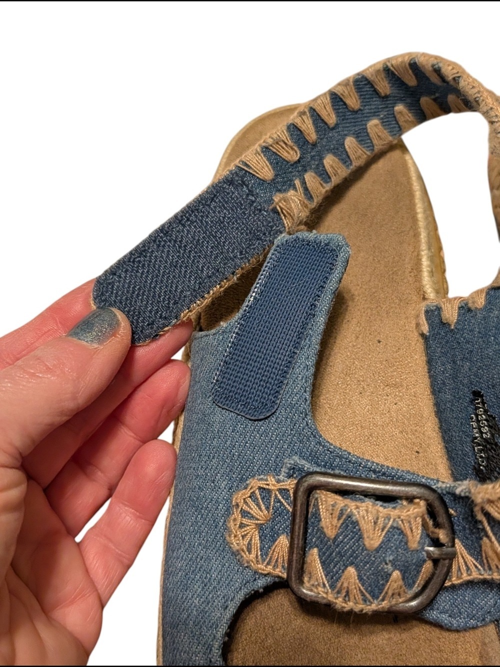 Woven-Trim Blue Denim Buckle Sandals for Women - Picture 6 of 8